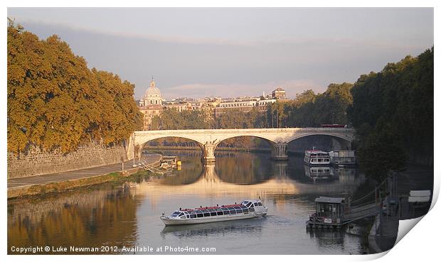 Rome riverbank bridge Print by Luke Newman