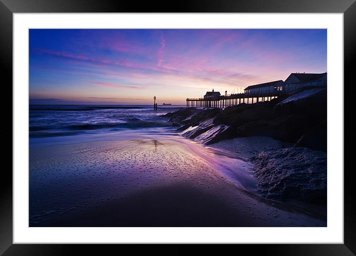 Blue dawn over Southwold Pier Framed Mounted Print by Stephen Mole