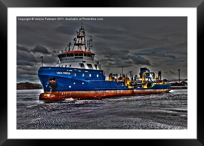Working Dredger Framed Mounted Print by Valerie Paterson