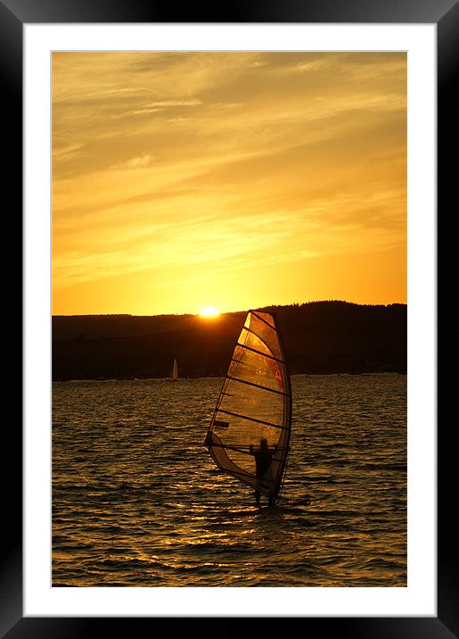 Sunset Exmouth Bay Kite surfing. Framed Mounted Print by Dean Knight