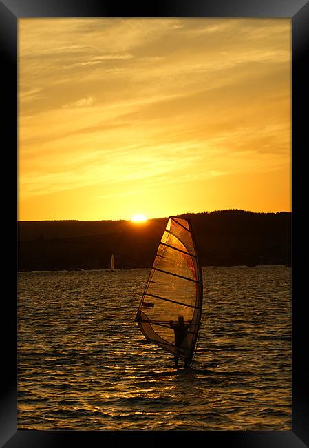 Sunset Exmouth Bay Kite surfing. Framed Print by Dean Knight