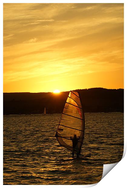 Sunset Exmouth Bay Kite surfing. Print by Dean Knight