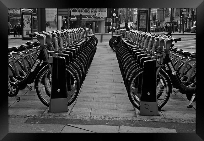 London bikes Framed Print by karen shivas