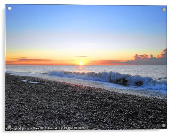 Sunrise at Thorpeness Beach Acrylic by justin rafftree