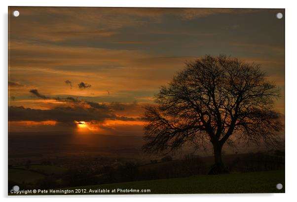 Sunset towards Dartmoor Acrylic by Pete Hemington