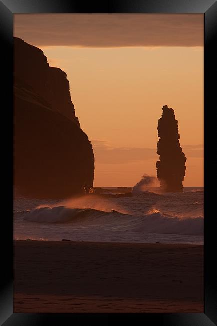 Sandwood Bay pinnacle at sunset Framed Print by Craig Howie