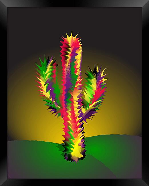 Cactus At Night Cartoon Framed Print by Lidiya Drabchuk