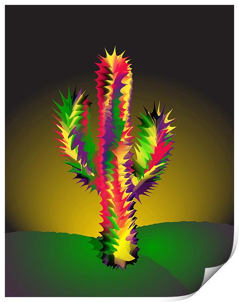 Cactus At Night Cartoon Print by Lidiya Drabchuk