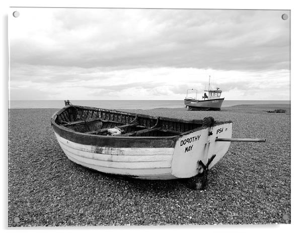 Two Boats at Aldeburgh Acrylic by justin rafftree