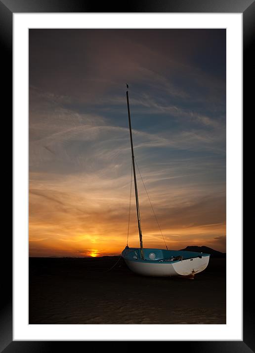 Ynys Sunset and Boat Framed Mounted Print by Helen McAteer