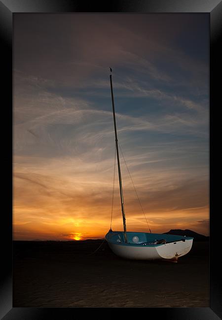 Ynys Sunset and Boat Framed Print by Helen McAteer