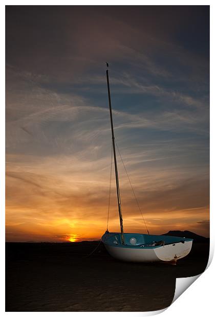 Ynys Sunset and Boat Print by Helen McAteer