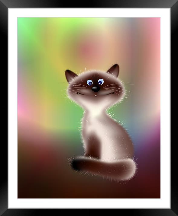 Smiling Cat Cartoon Framed Mounted Print by Lidiya Drabchuk