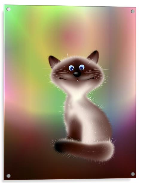 Smiling Cat Cartoon Acrylic by Lidiya Drabchuk