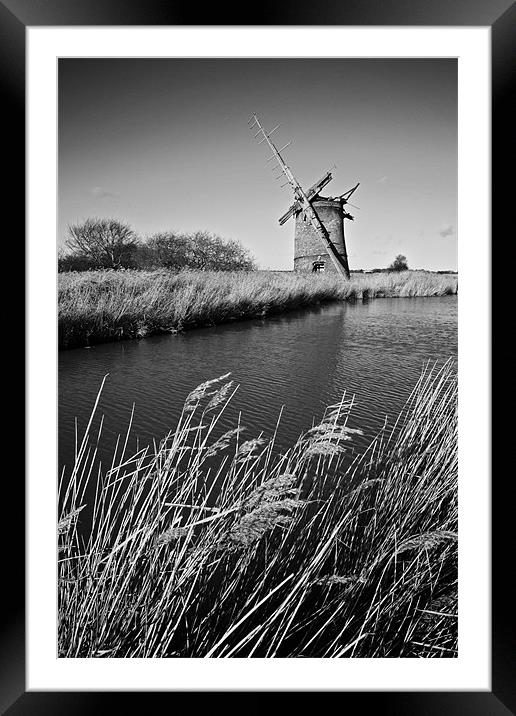 Brograve Drainage Mill Mono 2 Framed Mounted Print by Paul Macro
