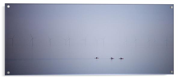 Canoeists in the mist Acrylic by Helen McAteer