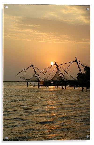 Chinese Fishing Nets at Cochin Acrylic by Alastair Gentles