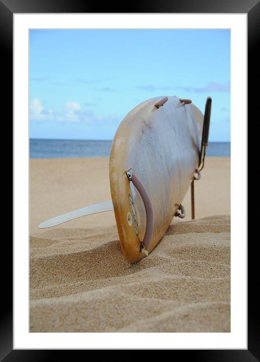 Surfboard Basking on the Sand Framed Mounted Print by DROO Photographer