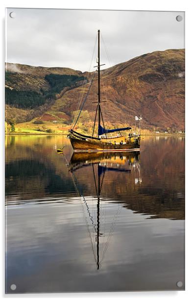 Sailing Boat Reflection Loch Leven Acrylic by Jacqi Elmslie