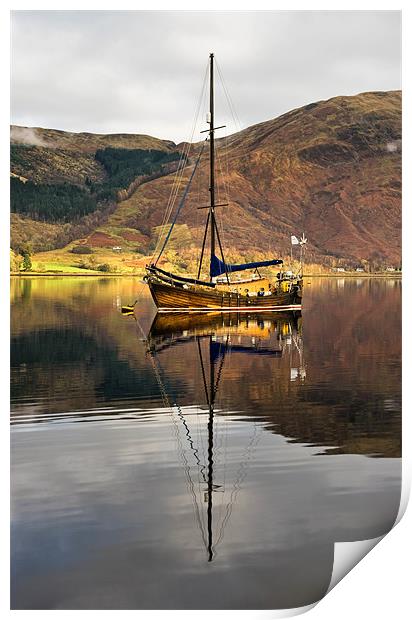 Sailing Boat Reflection Loch Leven Print by Jacqi Elmslie