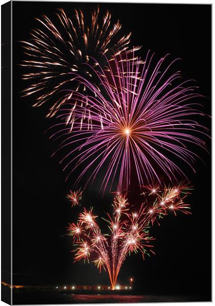 Fireworks Peel Breakwater Canvas Print by Julie  Chambers