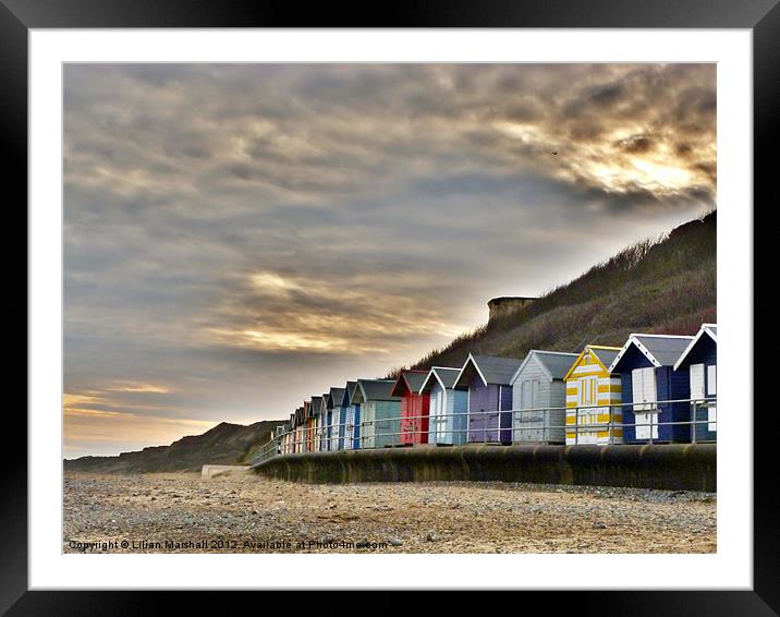 Sunset over the Beach Huts Framed Mounted Print by Lilian Marshall