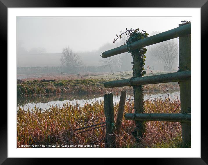 "Broken fence!" Misty River Wensum Norfolk Framed Mounted Print by john hartley