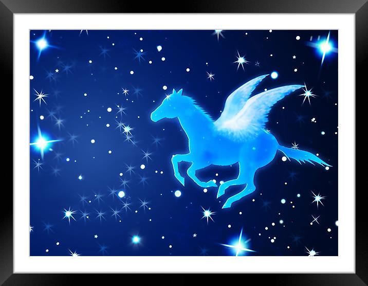Pegasus Flying In the Night Framed Mounted Print by Lidiya Drabchuk