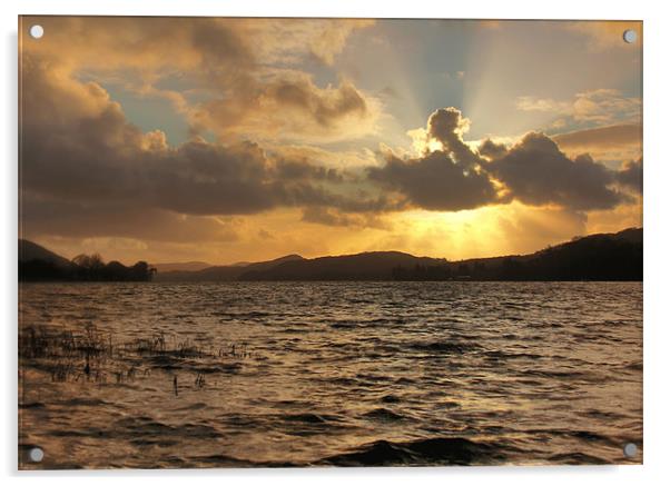 Coniston Water Sunset Acrylic by J Biggadike