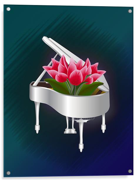 Tulips In Piano Acrylic by Lidiya Drabchuk