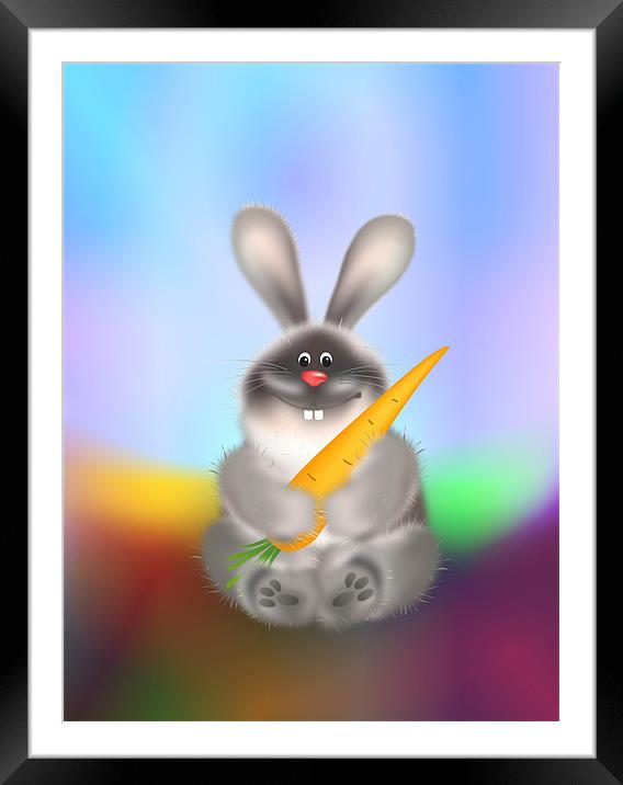 Rabbit With Carrot Easter Bunny Framed Mounted Print by Lidiya Drabchuk