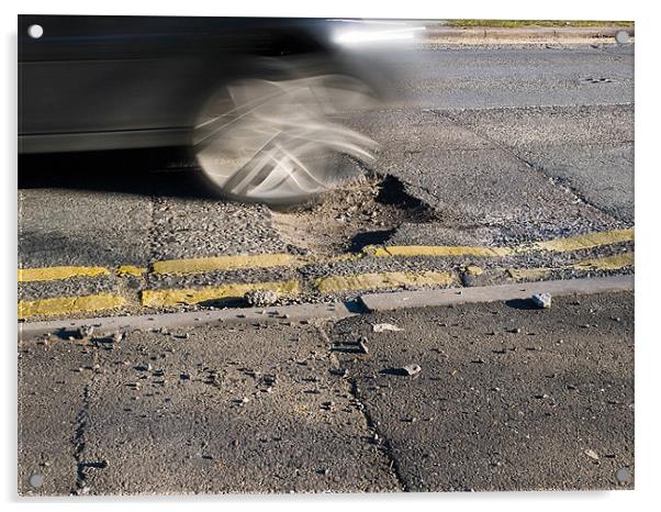 Car wheel hitting pothole Acrylic by Gary Eason