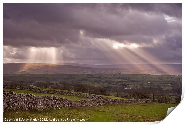 Sun over Yorkshire Dales Print by Andy Morley