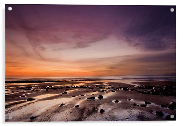 Beach Sunset Acrylic by Helen McAteer