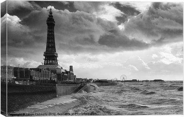 Blackpool In Black And White Canvas Print by Jason Connolly