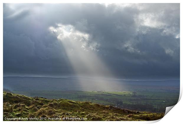 Sun Through Clouds, Yorkshire Dales Print by Andy Morley