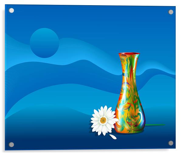 Gerbera Flower and Vase Acrylic by Lidiya Drabchuk