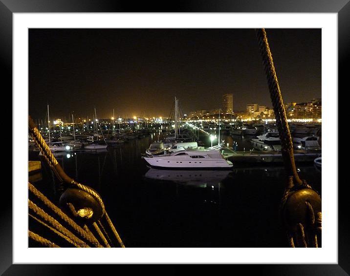 Alicante Marina at Night Framed Mounted Print by Jacqui Farrell
