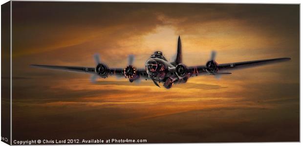B17 Battle Scarred but Heading Home Canvas Print by Chris Lord