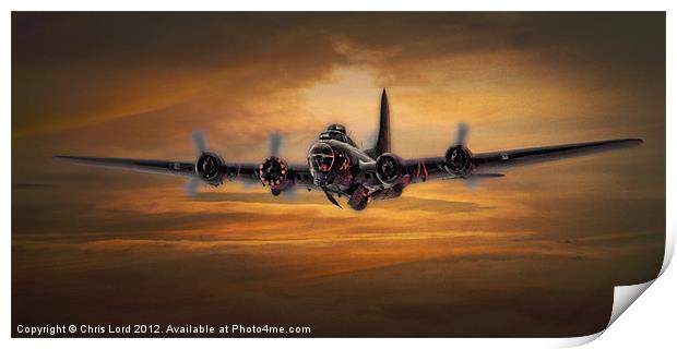 B17 Battle Scarred but Heading Home Print by Chris Lord