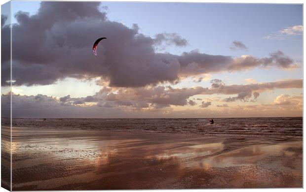 Kite Surfing at Ainsdale Canvas Print by Wayne Molyneux