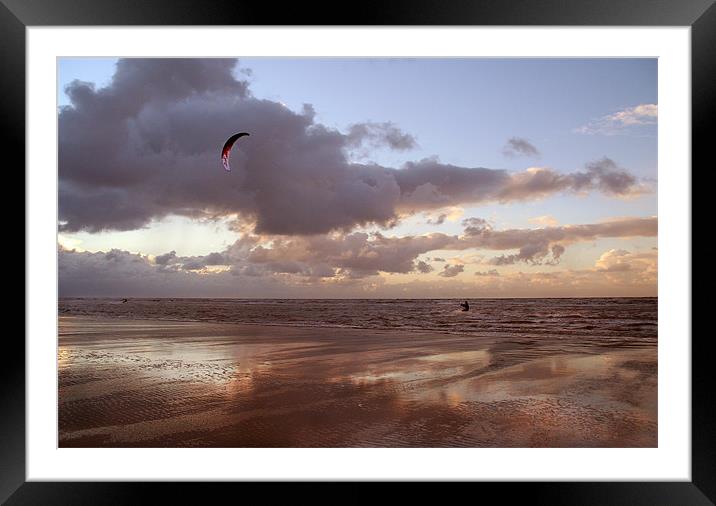 Kite Surfing at Ainsdale Framed Mounted Print by Wayne Molyneux