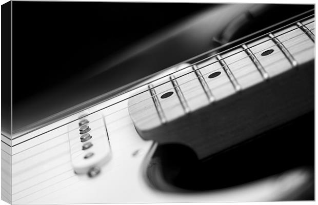 Black and White Fender Electric Guitar Wall Art Canvas Print by Natalie Kinnear