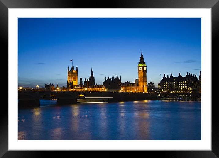 Houses of Parliament Night Framed Mounted Print by David French