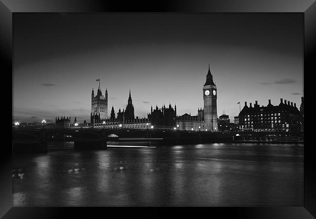 Houses of Parliament Night bw Framed Print by David French
