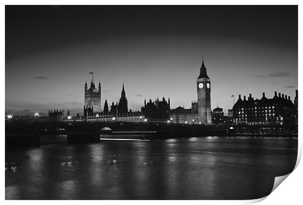 Houses of Parliament Night bw Print by David French