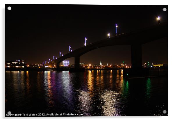Itchen Bridge Reflections at Night Acrylic by Terri Waters