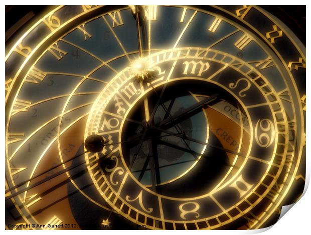 Prague Astronomical Clock Print by Ann Garrett