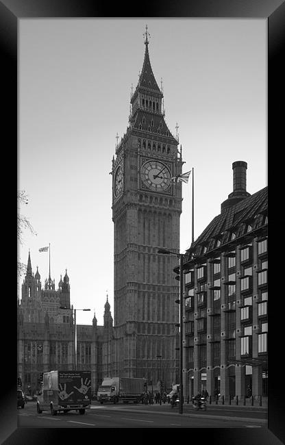 Houses of Parliament Night bw Framed Print by David French