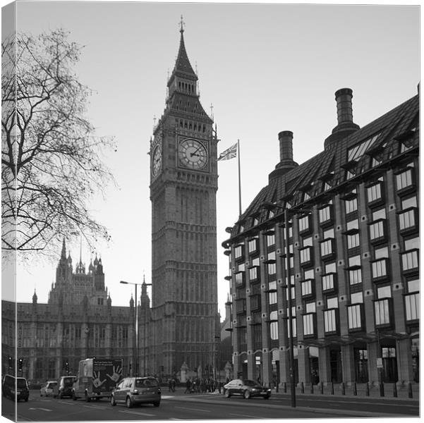 Houses of Parliament Night bw Canvas Print by David French